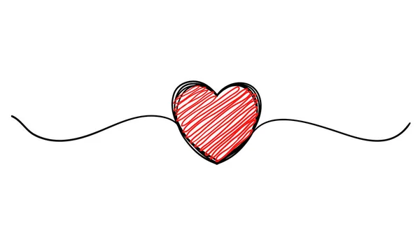 Grunge entrelacé rond gribouiller coeur dessiné à la main avec une ligne mince, forme diviseur. vecteur de style ligne continue isolé — Image vectorielle