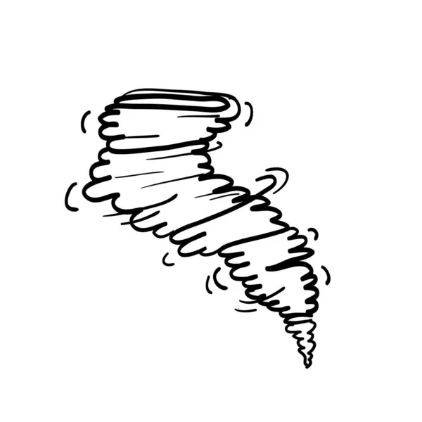 風のアイコンの性質、白い背景に隔離された手描きの落書き漫画スタイルで波が流れるイラスト — ストックベクタ