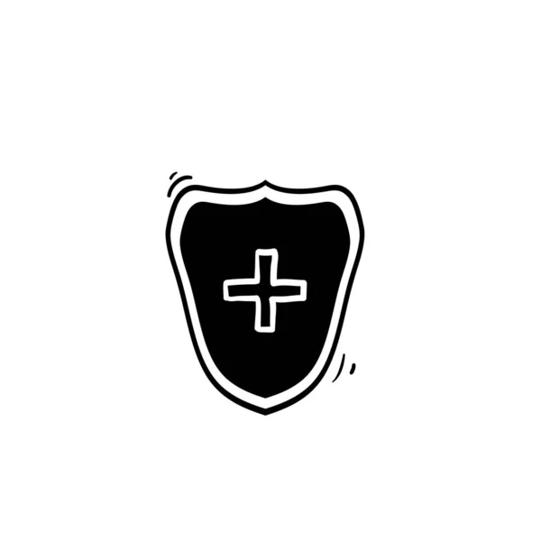 Ilustración simple escudo médico icono con dibujado a mano doodle ilustración vector aislado fondo — Archivo Imágenes Vectoriales