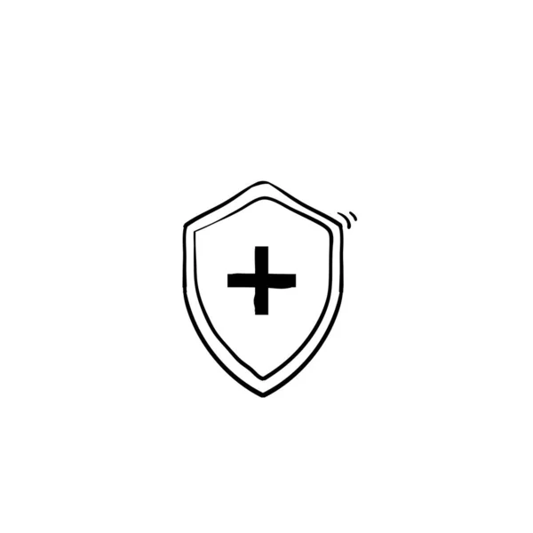 Simples Medical Shield Icon ilustração com desenho à mão doodle ilustração vetor isolado fundo — Vetor de Stock