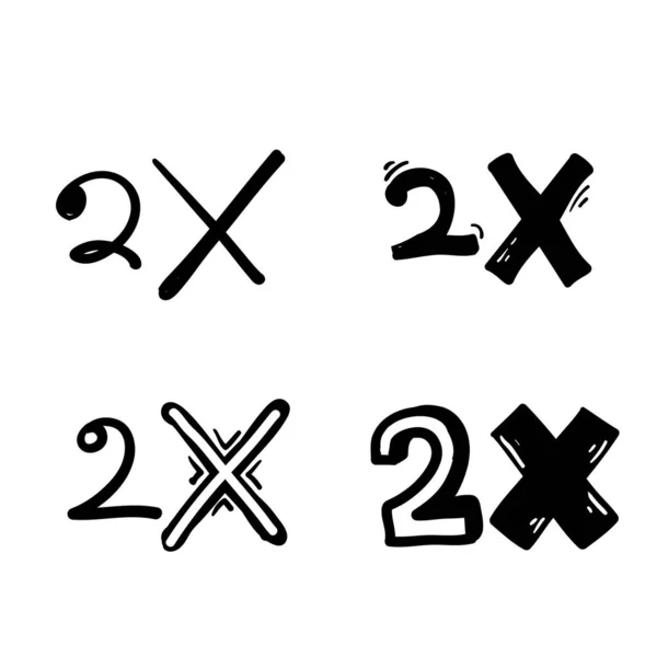 Ícone de logotipo 2x. X2 letra de texto, duplo logotipo mais rápido sym.hand desenhado estilo scribble — Vetor de Stock
