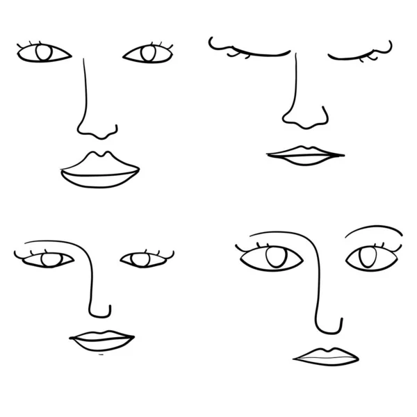 Klotter abstrakta människor ansikten illustration med hand ritning stil vektor — Stock vektor
