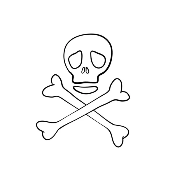 Hand drawn doodle warning sign skull and bones illustration vector icon isolated on white background. — Stock Vector