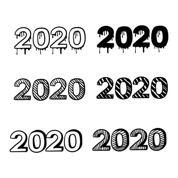 一套基于白色背景的手写体涂鸦2020插图 — 图库矢量图片