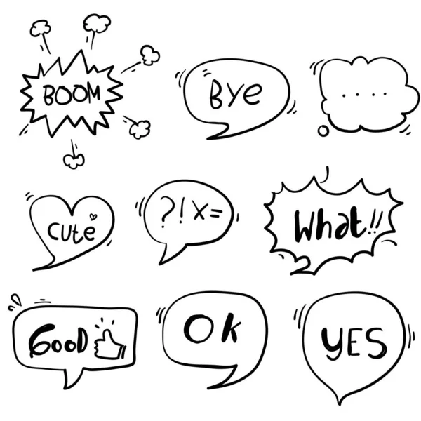 Handgezeichnete Sprechblasen mit Dialogwörtern. Vektor Blasen Sprachkritzel.isolierter Hintergrund — Stockvektor