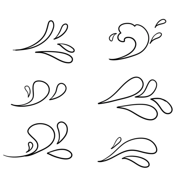 Splash εικονίδιο νερού με ζωγραφισμένα στο χέρι doodle απλή γραμμή εικονογράφηση σύμβολα τέχνης απομονωμένη — Διανυσματικό Αρχείο