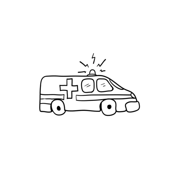 Mão desenhado doodle ambulância ilustração com desenho animado estilo vetor isolado —  Vetores de Stock