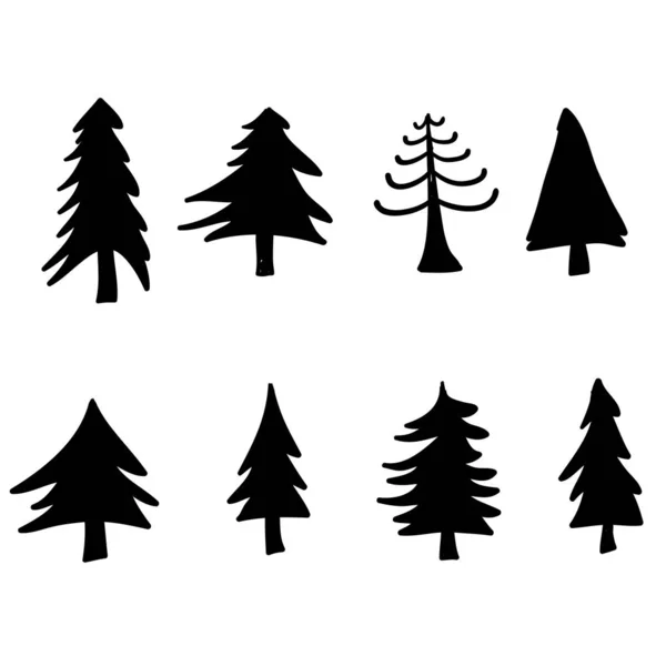 Set of illustrations of pine trees. Design element for poster, emblem, sign, logo, label. with hand drawn doodle style Vector illustration — Stock Vector