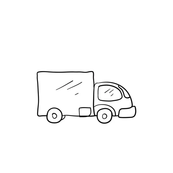 Ручной рисунок грузовика с рисунками в стиле мультфильма вектор изолирован на белом — стоковый вектор