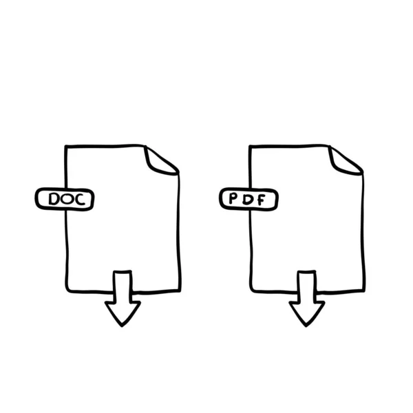 Mão desenhado PDF e documento ícone símbolo doodle vetor isolado no fundo branco — Vetor de Stock