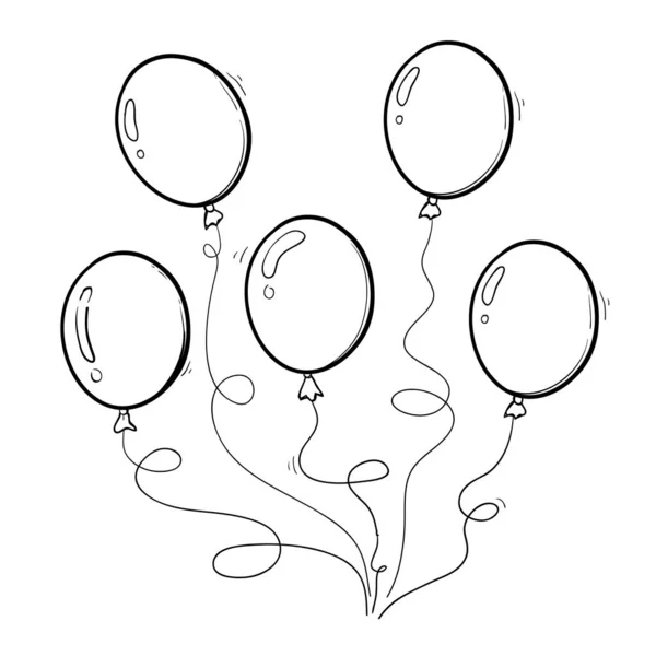 Ett gäng ballonger i tecknad hand dras doodle tecknad stil isolerad på vit bakgrund. Vektoruppsättning — Stock vektor
