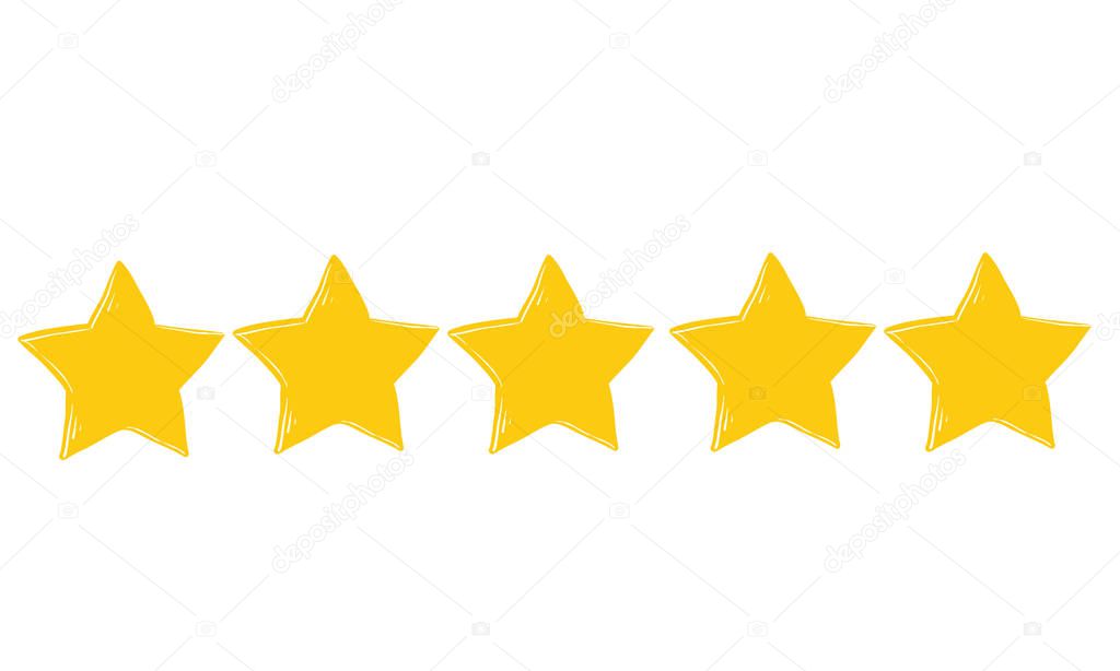 doodle Stars rating icon set. Gold star icon set isolated on a white background with hand drawn style