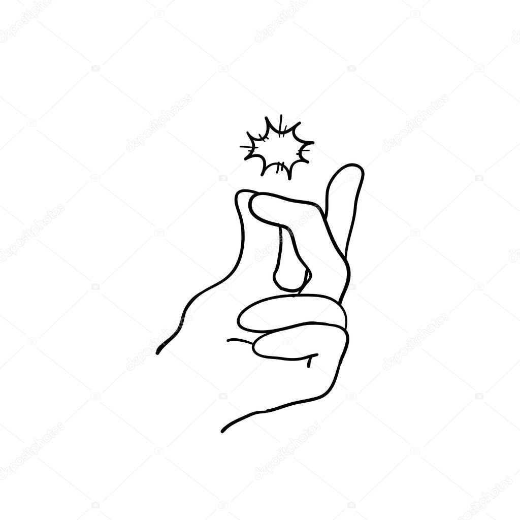 Doodle snap finger like easy logo. concept of female or male make flicking fingers and popular gesturing. linear abstract trend simple okey logotype graphic design isolated hand drawn style