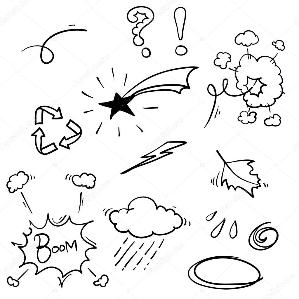 hand drawn doodle element illustration collection vector isolated