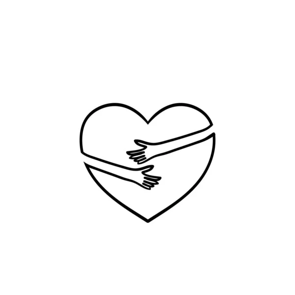 Mano dibujada Abrazando el corazón aislado sobre un fondo blanco. Corazón con manos. doodle estilo vector — Vector de stock