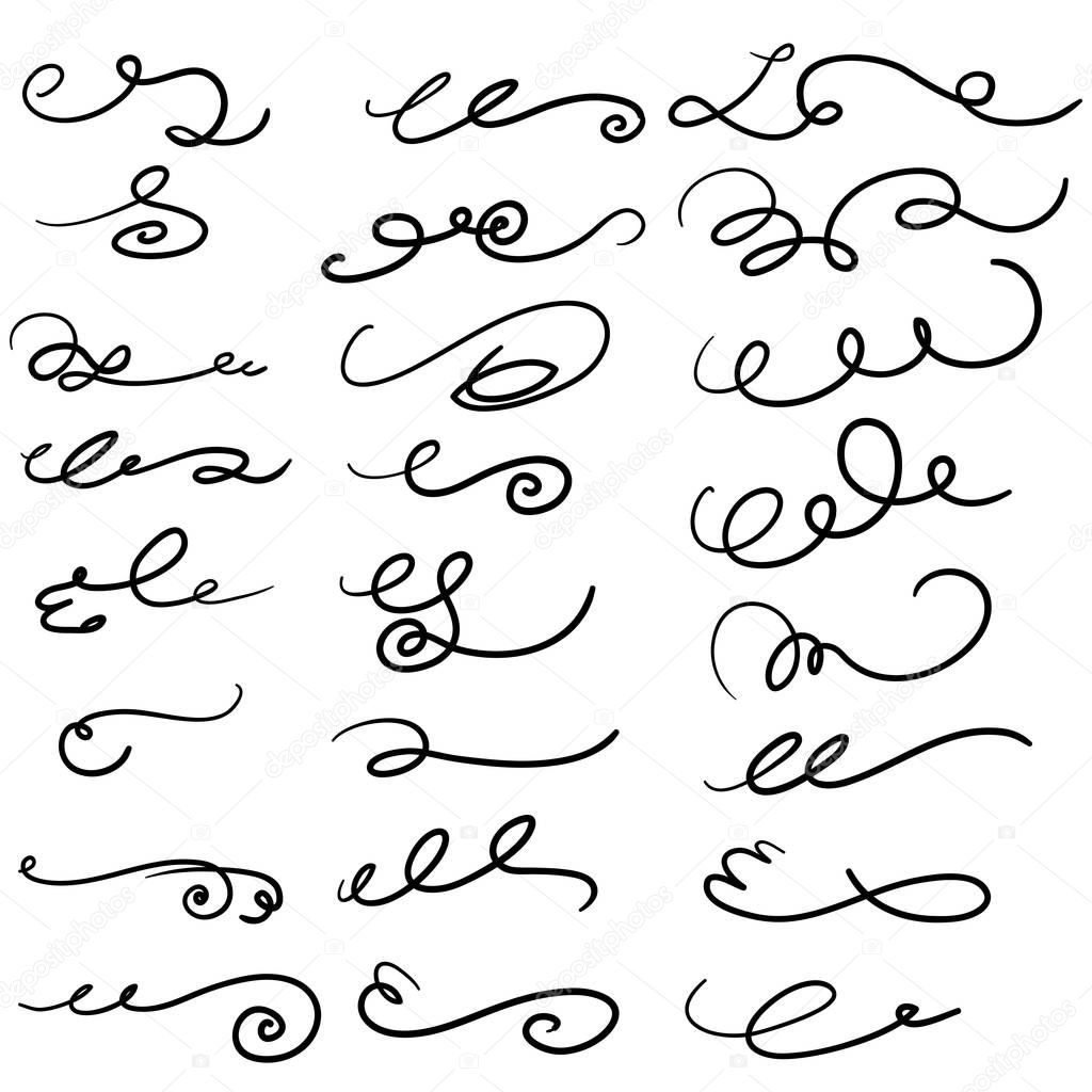 hand drawn Vector dividers, flourishes, swirls, curls and scrolls set for wedding invitation, romantic gift card