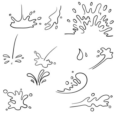 Damlalı su birikintisi. Düşen su damlası. Çizgi film stili.