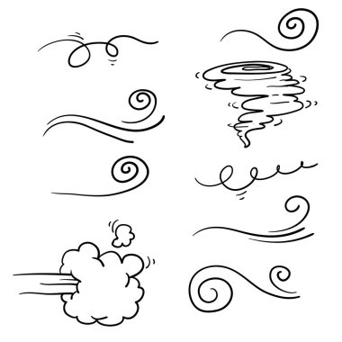 doodle rüzgar illüstrasyon vektörü el yapımı biçimi koleksiyonu