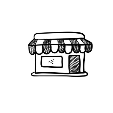 El çizimi Dükkan ikonu vektör illüstrasyonu. Bina simgeleri koleksiyonundan yaratıcı bir işaret. Bilgisayar ve cep telefonu için karalama dükkanı simgesi doldurdum. Sembol, logo vektör grafikleri.