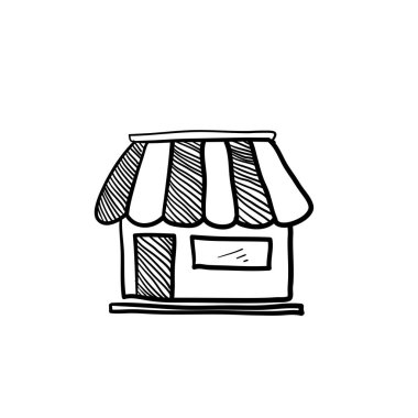 El çizimi Dükkan ikonu vektör illüstrasyonu. Bina simgeleri koleksiyonundan yaratıcı bir işaret. Bilgisayar ve cep telefonu için karalama dükkanı simgesi doldurdum. Sembol, logo vektör grafikleri.