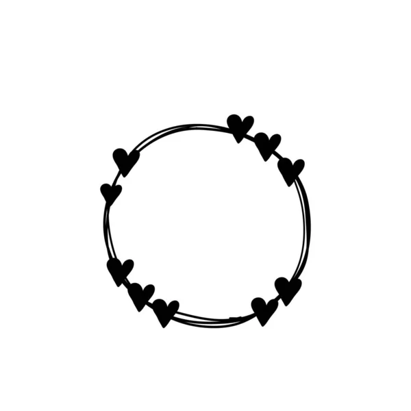 Hand drawn Vector illustration of circle heart wreath. Ink drawing, beautiful wedding design element. — ストックベクタ