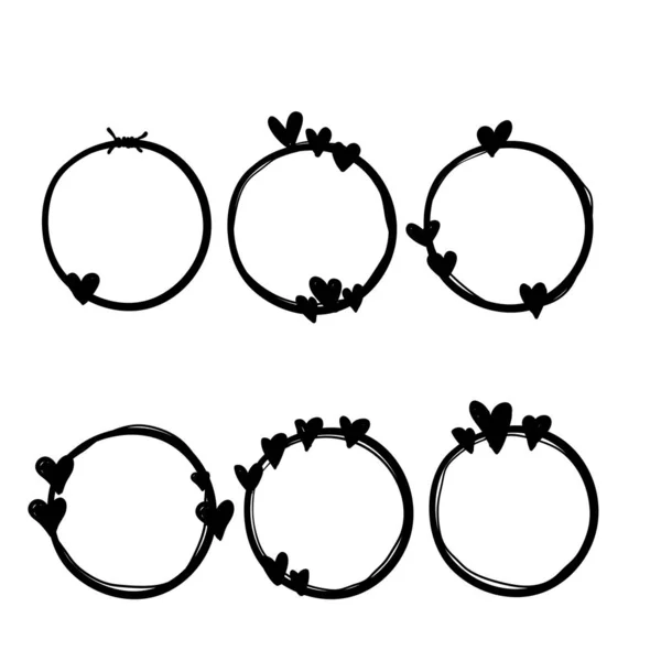 Hand drawn Vector illustration of circle heart wreath. Ink drawing, beautiful wedding design element. — 스톡 벡터