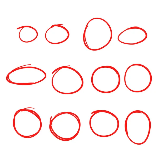 Highlight circles set Vector collection. red ovals. Highlighting Text or important objects. Marker doodle sketch frame. isolated — 스톡 벡터