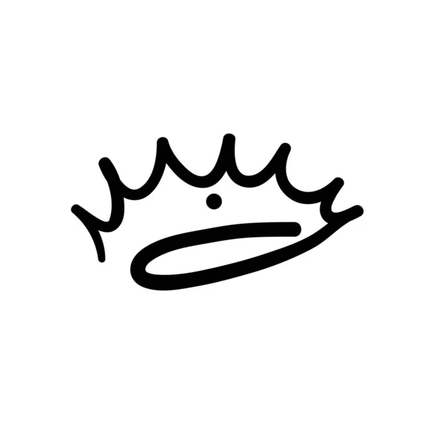 Doodle mano disegnato corona Regina reale principessa logo graffiti icona con stile cartone animato sfondo isolato — Vettoriale Stock