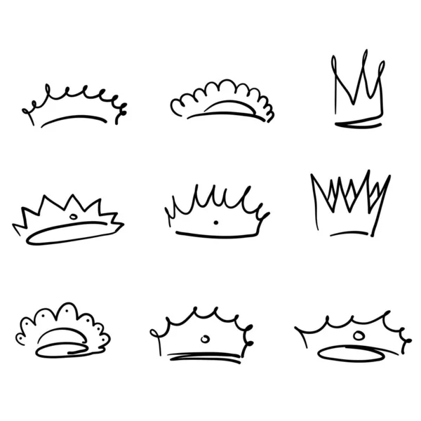 Doodle couronne dessinée à la main Reine princesse royale logo graffiti icône avec dessin animé style fond isolé — Image vectorielle