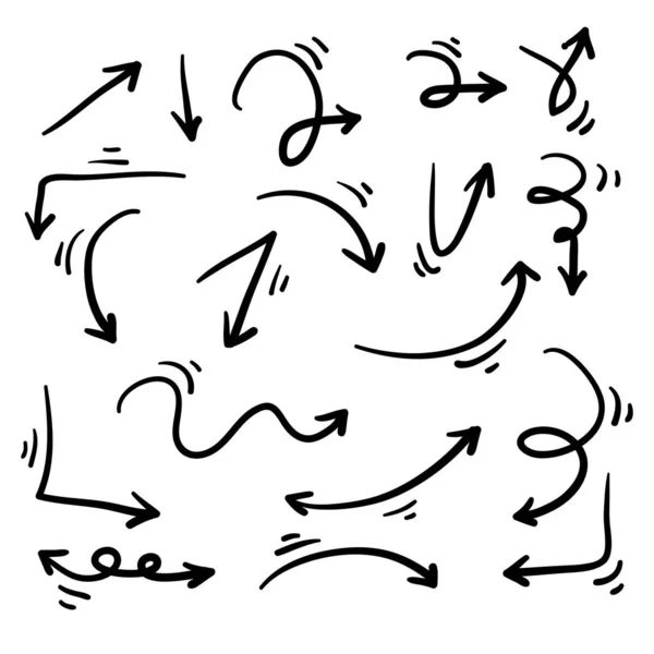 Колекція намальованих вручну наборів стрілок Doodle, векторні ілюстрації ізольовані набої — стоковий вектор