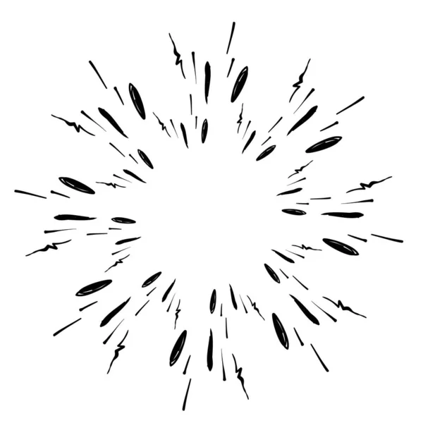 Elemento di design scarabocchiato disegnato a mano, scarabocchio starburst, scarabocchio scintillante, fuochi d'artificio doodle.isolated sfondo — Vettoriale Stock