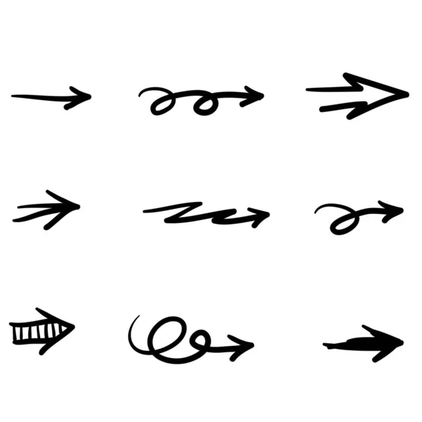 Conjunto de setas vetoriais desenhadas à mão sobre fundo branco. scribble Ícone do vetor de seta Coleção doodle —  Vetores de Stock