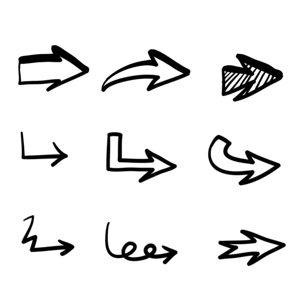 Reihe handgezeichneter Vektorpfeile auf weißem Hintergrund. Kritzelpfeil-Vektor-Icon-Sammlung Doodle — Stockvektor