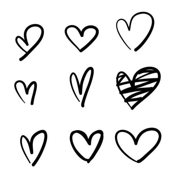 Doodle collection set of hand drawn scribble hearts isolated on white background — 스톡 벡터