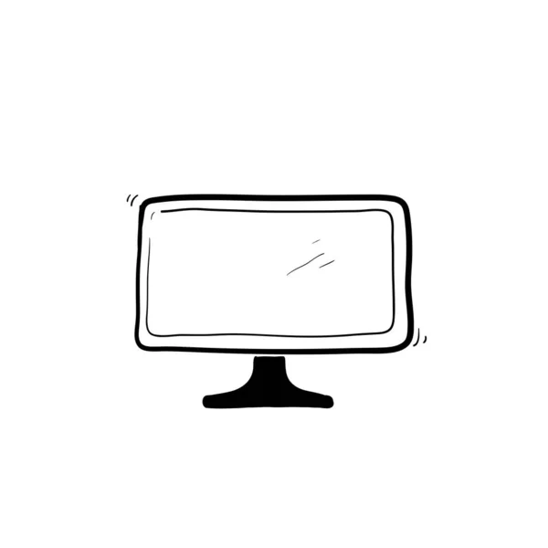 Ícone de monitor desenhado à mão, modelo de design de ilustração estilo desenho animado doodle — Vetor de Stock
