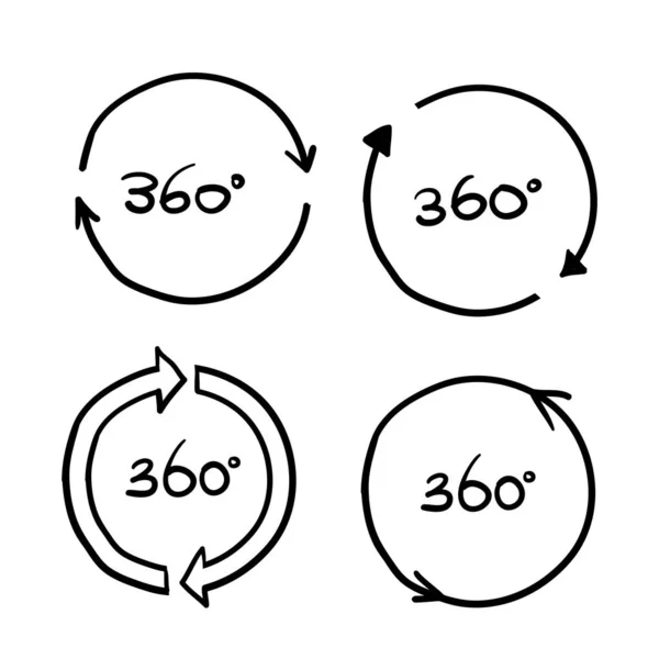 Ilustração de 360 graus desenhada à mão com estilo doodle — Vetor de Stock