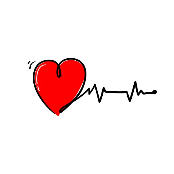 Doodle heart beat illustration with hand drawn style vector isolated — 스톡 벡터