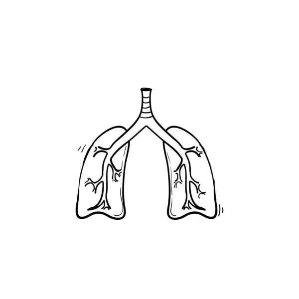 Hand drawn doodle lung illustration with doodle cartoon style vector isolated — ストックベクタ