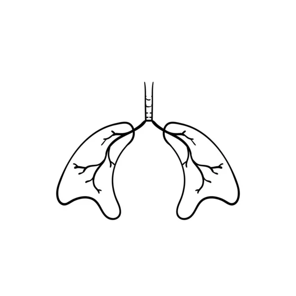 Illustration poumon doodle dessinée à la main avec vecteur de style dessin animé doodle isolé — Image vectorielle