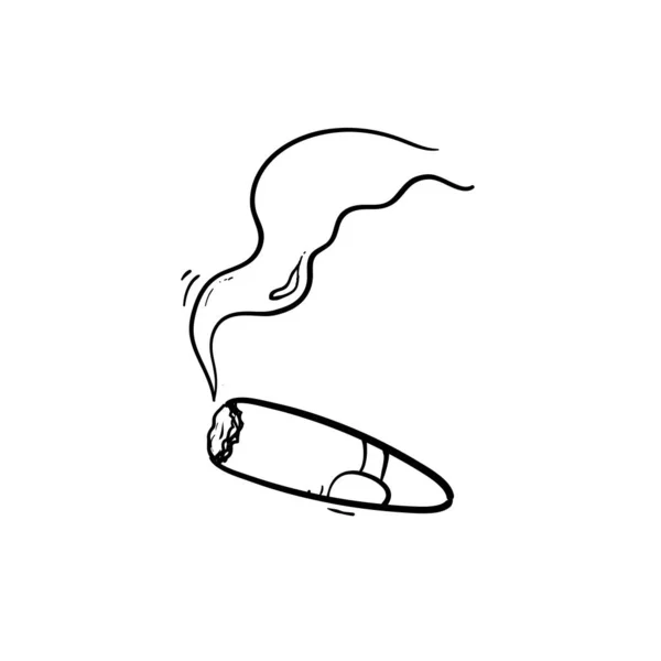 Hand drawn Cartoon lit cigar with smoke. Isolated on white background. Vector icon.doodle — 스톡 벡터