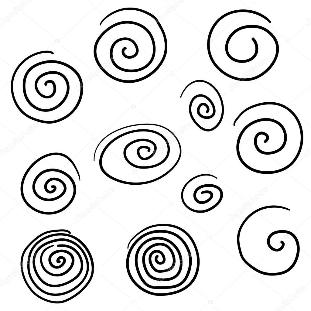 collection of doodle spiral illustration vector isolated