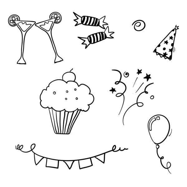 Elemento Partito Doodle Con Sfondo Isolato Vettore Stile Doodle Disegnato — Vettoriale Stock