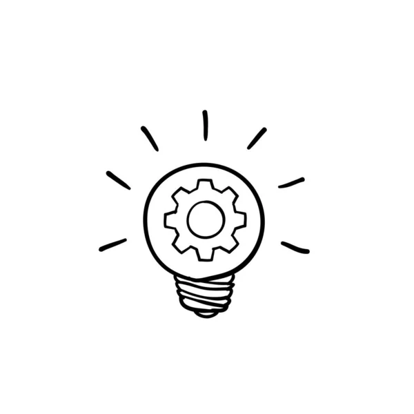 Handgetekend Innovatie Icoon Lamp Radertje Binnen Hoogwaardig Grafisch Vormgevingselement Doedel — Stockvector