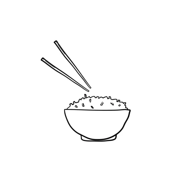 Bol Riz Doodle Avec Vecteur Style Dessiné Main Isolé — Image vectorielle