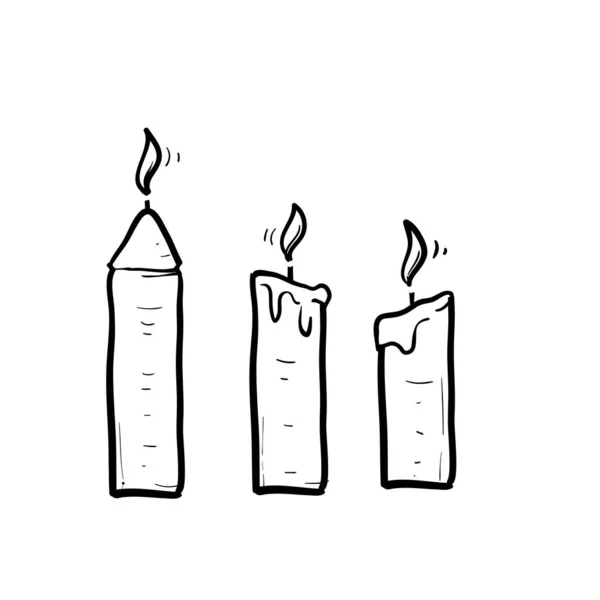 hand drawn Candle flame. Burning doodle wax candle, for Christmas birthday church and party glowing candles. isolated