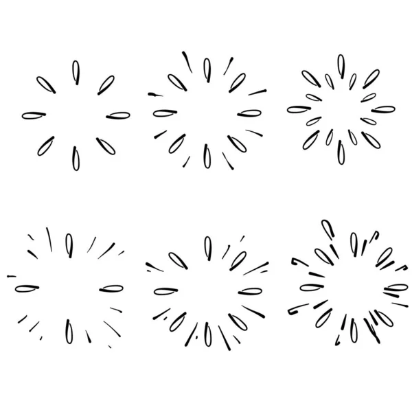 Collection Vintage Sunburst Explosion Handdrawed Style Elements Fireworks Black Rays — стоковий вектор