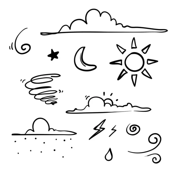 手绘涂鸦天气元素图解卡通风格 — 图库矢量图片