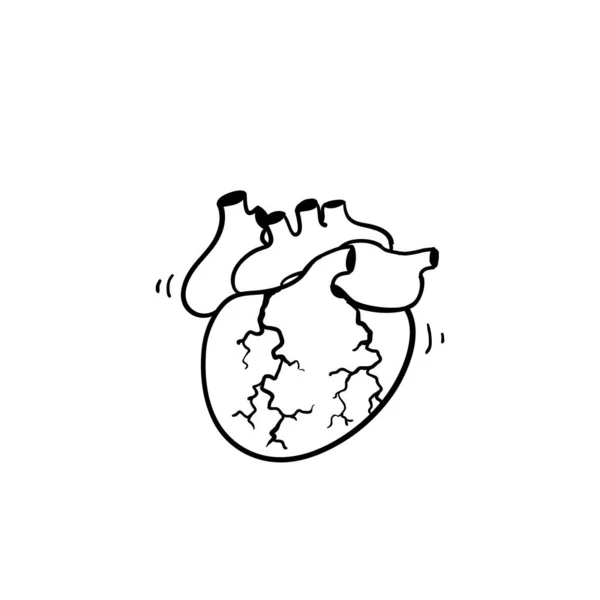 Garabato Corazón Humano Corazón Anatómicamente Correcto Con Dibujos Animados Arte — Vector de stock