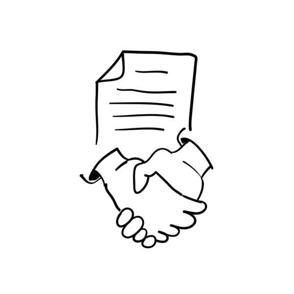 Handritade Affärskontrakt Linje Ikon Handslag Partners Dokument Affärsidé Doodle Stil — Stock vektor