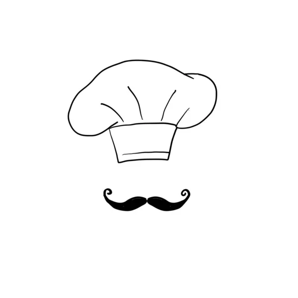 Doodle Chef Icon Illustration Hat Baffi Simbolo Chef Icona Illustrazione — Vettoriale Stock